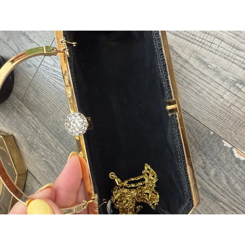 Vintage Clutch Bag Party Clutches Handbag Detachable Chain Strap Brown Gold